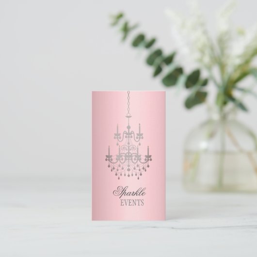 Satijn Roze en Grijze Kroonluchter Visitekaartje (Staand voorkant)