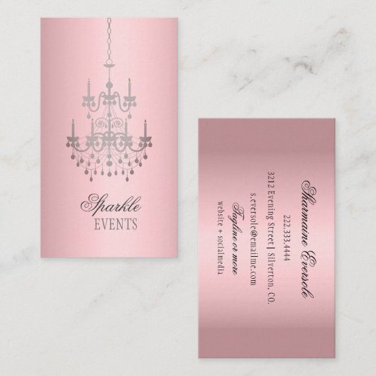 Satijn Roze en Grijze Kroonluchter Visitekaartje (Voorkant / Achterkant)