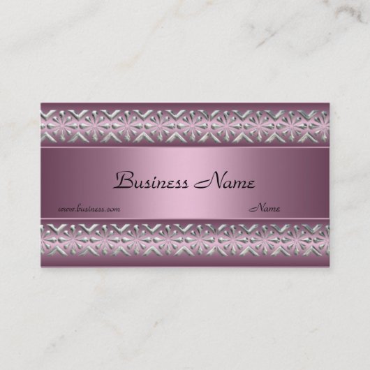 Satijn Roze Zilveren Trim Elegant Visitekaartje (Voorkant)