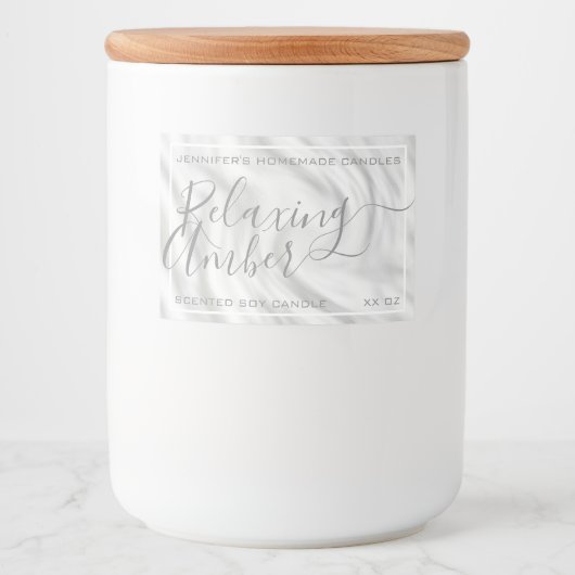 Satijn Zilver Grijs Kalligrafie Tekst Handtekening Voedselcontainer Etiket (Voorkant)