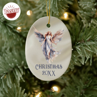 Satijnen Kerstengel Keramisch Ornament