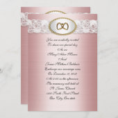 Satin and lace Wedding Invitation Pink Kaart (Voorkant / Achterkant)
