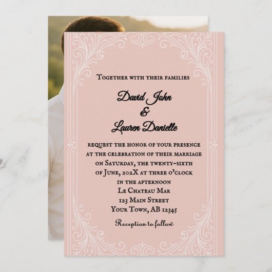 Satin Blush Photo Wedding Invitation Kaart (Voorkant / Achterkant)