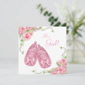 Satin Booties Roze Roos Baby shower Kaart (Staand voorkant)