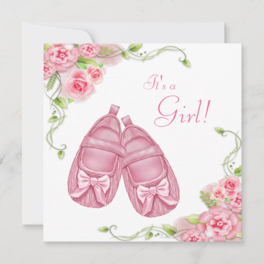 Satin Booties Roze Roos Baby shower Kaart (Voorkant)