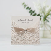 Satin Bow op Lace Wedding Vow Renewal Kaart (Staand voorkant)