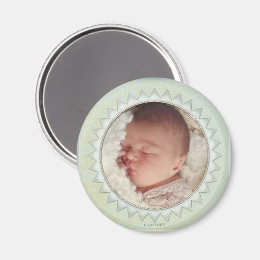 Satin Damask pastel Green Baby Photo Magnet (Voorkant / Achterkant)