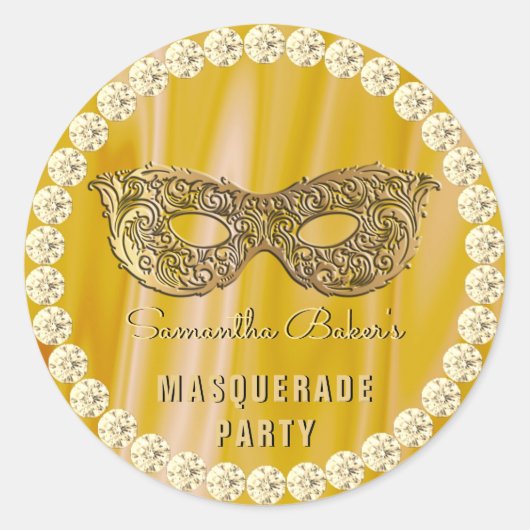 Satin Diamonds Gold Masquerade Party Glam Birthday Ronde Sticker (Voorkant)