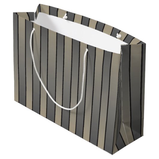 Satin Effect Stripes Pattern Black and Beige Groot Cadeauzakje (Achterkant Gekanteld)