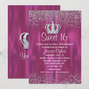 Satin en Glitter look Sweet 16 Uitnodiging