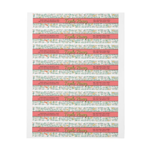 Satin Floral Pastel Wrap rond het etiket op honing (Vel)