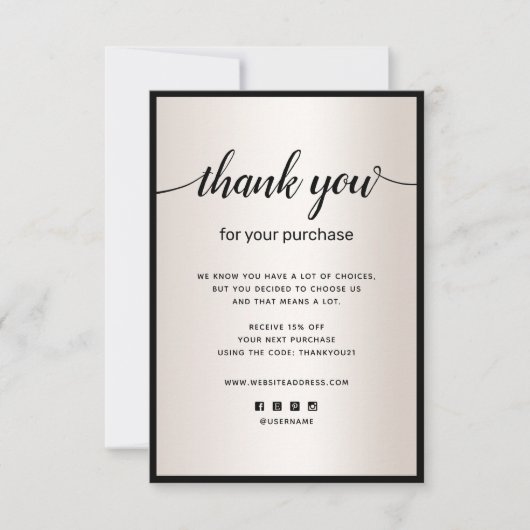 Satin Gold Hartelijk dank voor uw aankoopbriefkaar Notitiekaartje (Voorkant)