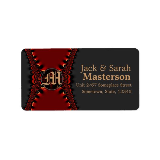 Satin Gothic Monogram Rode+Zwarte Adreslabel Etiket (Voorkant)
