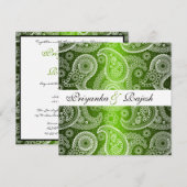 Satin Green White Lace Paisley Wedding Invitation Kaart (Voorkant / Achterkant)