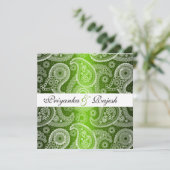 Satin Green White Lace Paisley Wedding Invitation Kaart (Staand voorkant)