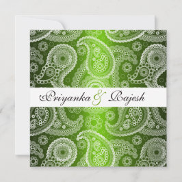 Satin Green White Lace Paisley Wedding Invitation Kaart