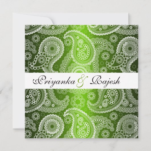 Satin Green White Lace Paisley Wedding Invitation Kaart (Voorkant)