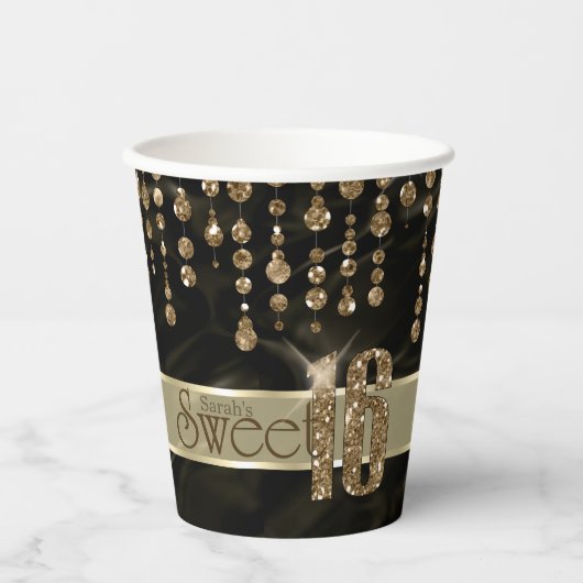 Satin Jewel Sweet Sixteen Black Gold ID260 Papieren Bekers (Voorkant)