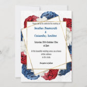SATIN MODERN RED BLUE GRAY FLORAL WEDING WHITE KAART (Voorkant)