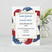 SATIN MODERN RED BLUE GRAY FLORAL WEDING WHITE KAART (Staand voorkant)