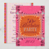 Satin Oranje Roze Damask 50e verjaardag Uitnodigin Kaart (Voorkant / Achterkant)