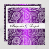 Satin Paars White Lace Paisley Wedding Invitation Kaart (Voorkant / Achterkant)
