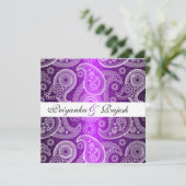 Satin Paars White Lace Paisley Wedding Invitation Kaart (Staand voorkant)