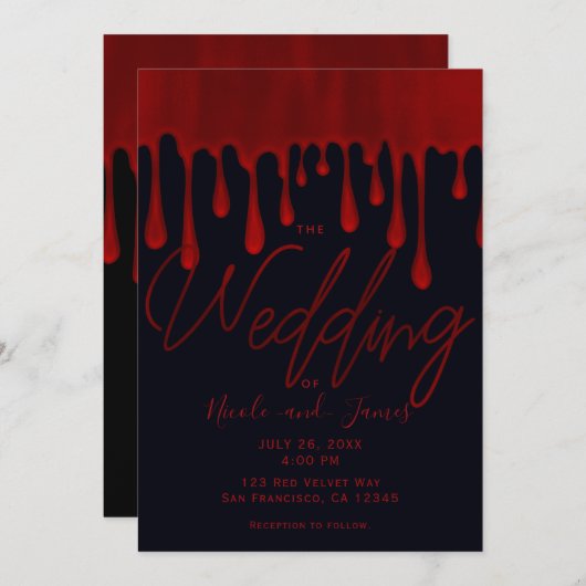 Satin Red druist in tegen het bloed Halloween Wedd Kaart (Voorkant / Achterkant)