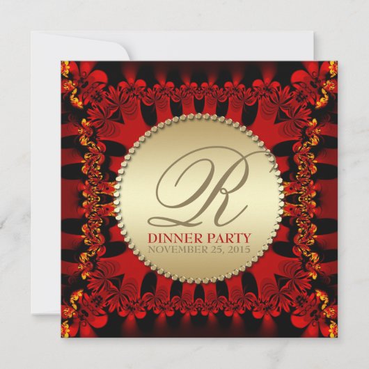 Satin Red Frills Gold Dinner Party Uitnodigingen (Voorkant)
