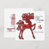 Satin Red  jaar van het Paard Nieuwjaar Kaart (Voorkant / Achterkant)