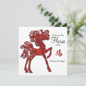 Satin Red  jaar van het Paard Nieuwjaar Kaart (Staand voorkant)