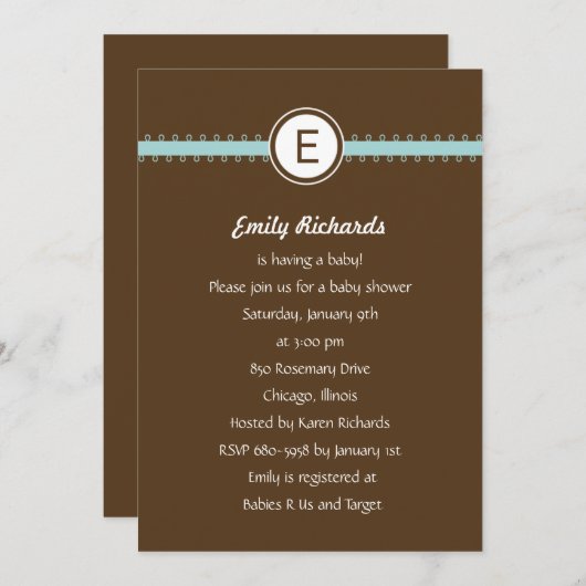 Satin Ribbon Baby shower Invitation - in Blue Kaart (Voorkant / Achterkant)