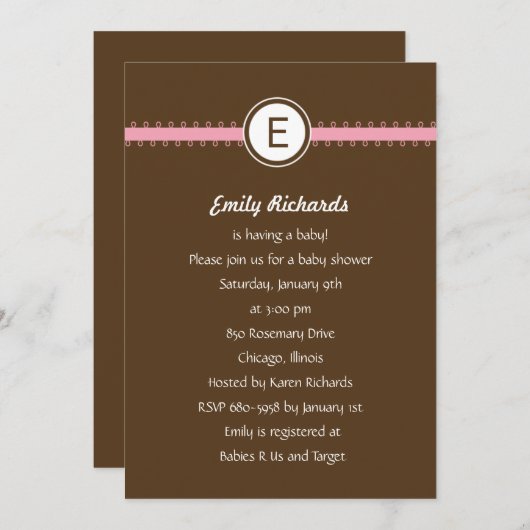 Satin Ribbon Baby shower Uitnodiging - in roze (Voorkant / Achterkant)