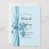 Satin Ribbon Blue Wedding Invitation Kaart (Voorkant)