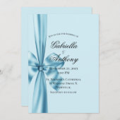 Satin Ribbon Blue Wedding Invitation Kaart (Voorkant / Achterkant)