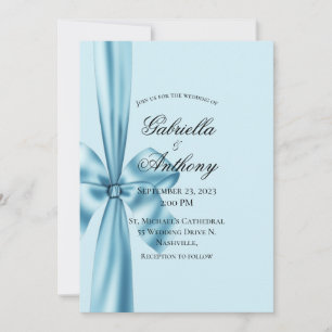 Satin Ribbon Blue Wedding Invitation Kaart