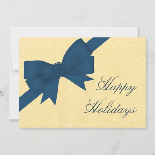 Satin Ribbon & Bow Holiday Party Invite, Blue Kaart (Voorkant)