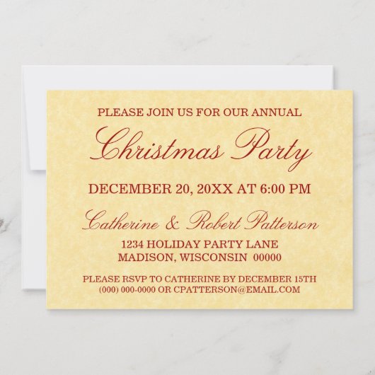 Satin Ribbon & Bow Holiday Party Invite, Red Kaart (Achterkant)