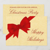 Satin Ribbon & Bow Holiday Party Invite, Red Kaart (Voorkant / Achterkant)
