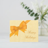 Satin Ribbon & Bow Kerstmis Briefkaart, geel Feestdagenkaart (Staand voorkant)