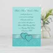 Satin Ribbon & Damask Hearts Wedding Invitation Kaart (Staand voorkant)
