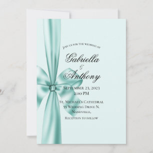 Satin Ribbon Green Wedding Invitation Kaart
