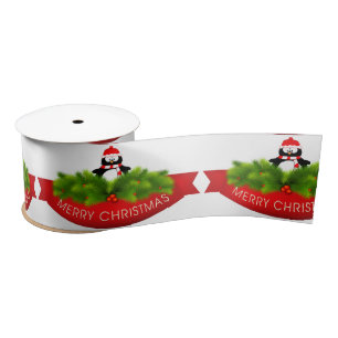 Satin Ribbon/Merry Kerstmis Penguin Satijnen Lint