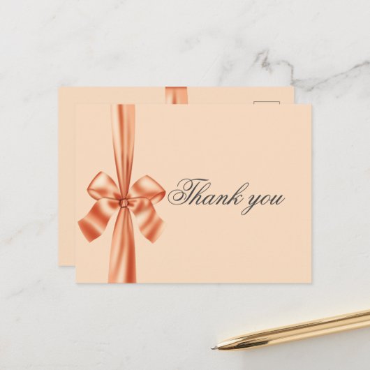Satin Ribbon Peach Weddenschap Briefkaart (Voorkant / Achterkant in situ)