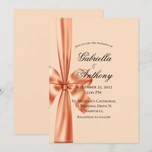 Satin Ribbon Peach Weddenschap Kaart (Voorkant / Achterkant)