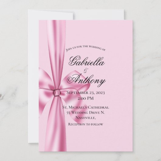 Satin Ribbon Pink Wedding Kaart (Voorkant)