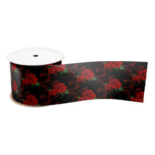 Satin Ribbon-Red Roses Satijnen Lint