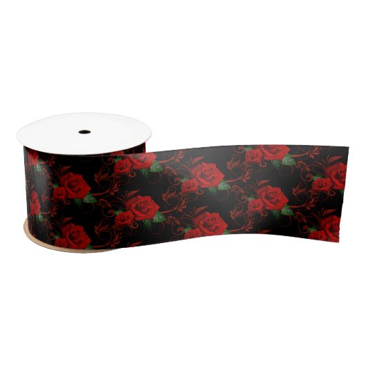 Satin Ribbon-Red Roses Satijnen Lint (Spoel)