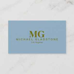 Satin Sheen Gold Monogram Cerulean Blue Background Visitekaartje