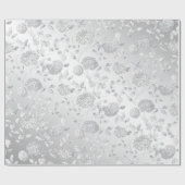 Satin Silver Grey Floral Wedding Cadeaupapier (Vlak)